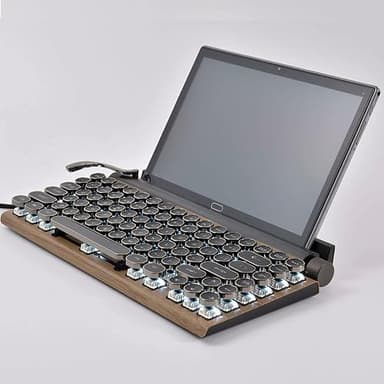Adventurers Typewriter-Style Retro Mechanical Keyboard LED Backlight 83 Keys Bluetooth 5.0 Blue Axis Wood Color Panel Compatible with iOS/Android/Windows/Vista/Linux/Mac Office/Gaming, 12.8x6.6x1.6in - Image 7