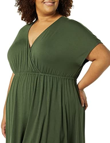 Amazon Essentials Women's Surplice Dress (Available in Plus Size), Dark Olive, Small - Image 5