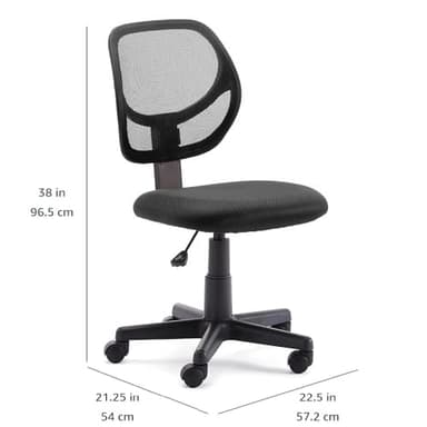 Amazon Basics Rolling Desk Chair, Adjustable, Low Back, Padded Seat, Breathable Mesh, Swivel, Black, 21.25" D x 22.5" W x 38" H - Image 3