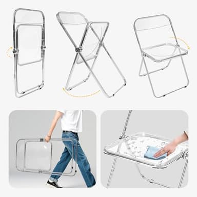 Canglong Folding Chair 2 Pack, Foldable Chairs with Sturdy Metal Frame, Portable Comfortable Plastic Folding Chairs, Indoor and Outdoor, for Home, Office, Party & Events, Set of 2, Transparent - Image 5
