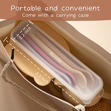 Moonkie Silicone Baby Spoons Set of 4, Two Sizes Feeding Spoon for First Stage 4+ Months, Baby Utensils with Case, Toddler Led Weaning Spoons, Bendable, Chewproof & Boil-proof - Image 7