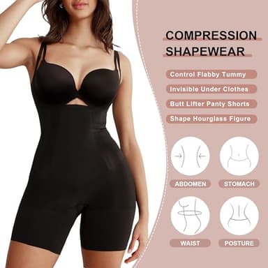 SHAPERX Shapewear for Women Tummy Control Open Bust Thigh Slimmer Body Shaper, SZ2490293-Black-S - Image 4