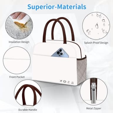 DALINDA Lunch Bag Lunch Box for Women Men Reusable Insulated Lunch Tote Bag, Handbags Case High Capacity for Travel Work Picnic,white - Image 3