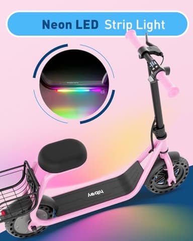 Hiboy Q2 Lite Kids Electric Scooter with Seat Ages 4-10 - 3-Speed Adjustable, UL Certified, Up to 9.3 MPH with 100W Motor, 5-Mile Range, LED Neon/Brake Lights, LCD Display - Pink - Image 3