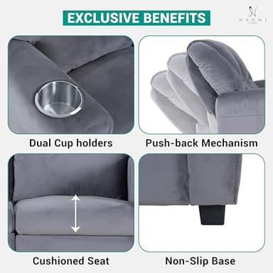 Naomi Home Suri Kids Recliner Loveseat with Cup Holders & Footrests, Gray Microfiber - Cozy 2-Seater Lounge for Children - Image 5