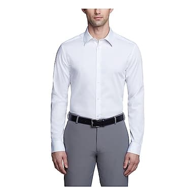 Calvin Klein Men's Dress Shirts Slim Fit Non Iron Solid, White, 16" Neck 34"-35" Sleeve - Image 1