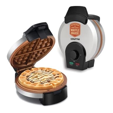 Gourmia Belgian Waffle Maker – Compact Design with Upright Storage, Adjustable Browning, and Easy-Clean Nonstick Ceramic Plates, Stainless Steel - Image 1