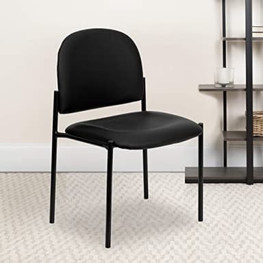 Flash Furniture Tania Comfort Vinyl Upholstered Stackable Side Reception Chair with Padded Seat, Modern Stackable Chair for Living Room/Office, Black - Image 2