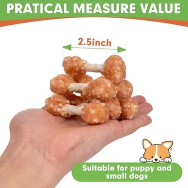 MON2SUN Dog Treats, 16oz Mini Rawhide Chews, Chicken Dumbbells with Rice for Small Dogs & Toy Breed, Crunchy and Healthy (2.5 Inch 30 Count - Image 3