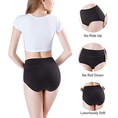wirarpa Womens Cotton Underwear 4 Pack High Waist Briefs Light Tummy Control Ladies Comfort Stretch Panties Underpants Size XL,Black - Image 4