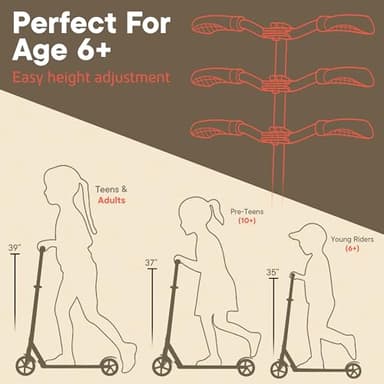 Campior Kick Scooter for Ages 6+, for Kids, Teens, and Adults, Max Load 240 LBS, Foldable, 8-inch Big Wheels for Kids and Adults, with Kickstand, 3 Adjustable Levels, Child Safety Approved, Yellow - Image 2