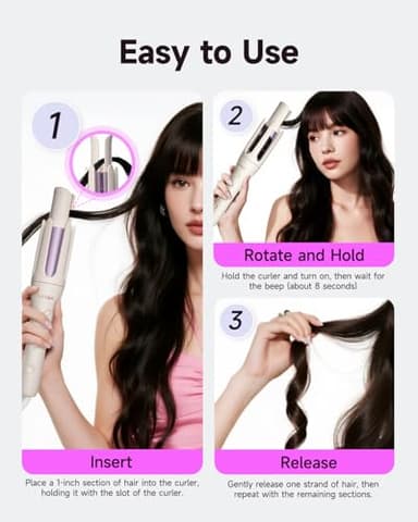 TSUYAGLA Automatic Hair Curler, 1 1/4 Inch Rotating Curling Iron with 3 Temp, 500 Million Ionic, 2-Way Rotation,10S Fast Heating, Anti-Scald, Anti-Tangle Rotating Curling Wand for Long Hair - Image 4