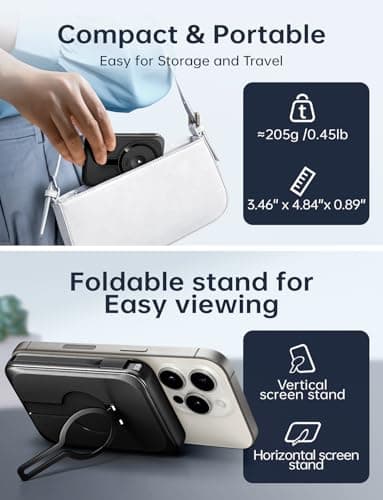 Drmpry Magnetic Portable Charger, 10000mAh Wireless Power Bank with Stand, 22.5W Fast Charging Battery Pack with Built in Cables, Compatible with iPhone 16 15 14 13 12 Samsung S22 S21 Google iPad ect - Image 6