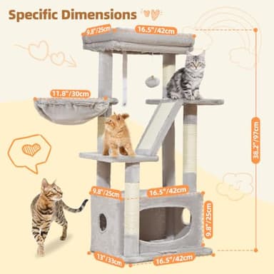 Taoqimiao Cat Tree,38.2-Inch Cat Tower for Indoor Cats,Suitable for Kittens with Luxurious cat condo with Adjustable Baskets and Luxurious Perch Light Gray MS029SW - Image 2