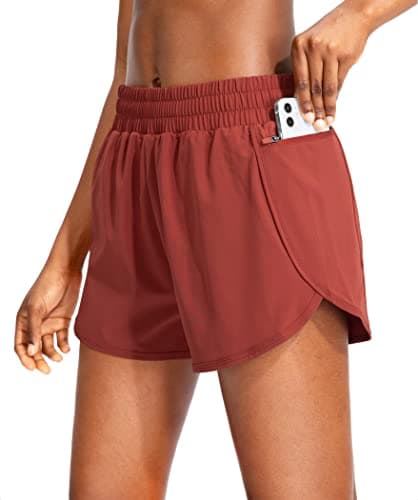 Soothfeel Womens Running Shorts with Zipper Pockets High Waisted Athletic Gym Workout Shorts for Women with Liner - Image 1