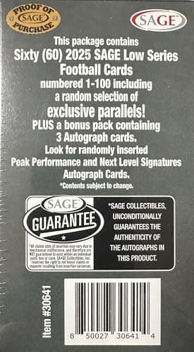 2025 Sage Football Draft Picks Series Blaster Box of Packs with 3 GUARANTEED AUTOGRAPHS and Rookie Cards Possibly Carson Beck, Drew Allar, Cam Ward and Many Others - Image 3