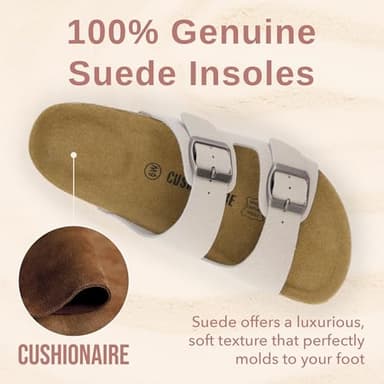 CUSHIONAIRE Lane Cork Footbed Sandals for Women – Comfortable Double Buckle Slip-On with Genuine Suede Footbed & Arch Support Slides for Women Footwear, STONE 10 - Image 3
