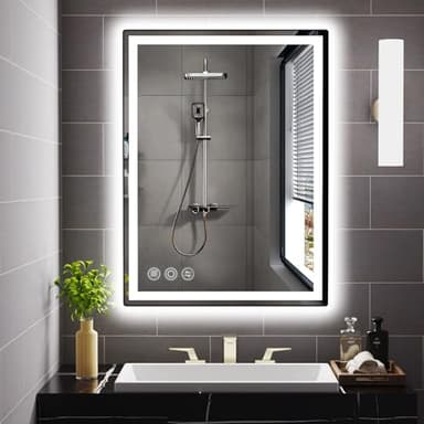 Memobarco 24"x 32" LED Bathroom Mirror with Stepless Dimmable Wall Mirrors with Anti-Fog, Dimmable CRI>90, Vanity Mirror with 3 Color Modes, Shatter-Proof, Memory Bathroom Mirror with LED Lights - Image 1