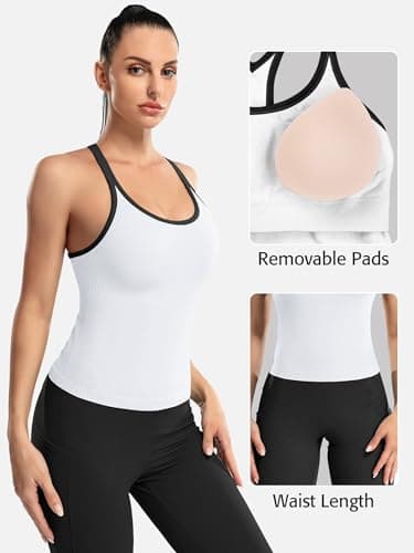 ATTRACO Workout Tank Tops for Women with Built-in Bra Contrast Trim Cami Tops White M - Image 8
