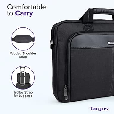 Targus 15-16 Inch Classic Slim Laptop Bag, Black - Ergonomic Briefcase and Messenger Bag - Spacious Foam Padded Laptop Bag for 16" Laptops and Under (TCT027US) - Image 8