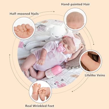 Jirachi Lifelike Reborn Baby Dolls, 18-Inch Sleeping Real Life Soft Cloth Body Neweborn Baby Girl, Realistic Reborn Babies with Feeding Set for Kids Age 3+ - Image 4