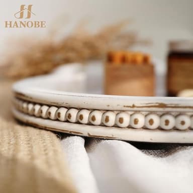 Hanobe Two Tiered Tray Stand: Farmhouse 2 Tier Easter Decorative Trays White Round Serving Wood for Home Decor Living Room Coffee Table Centerpieces Kitchen Gift - Image 4