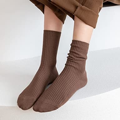 ACCFOD Cute Crew Socks Casual Athletic Aesthetic Socks Neutral Cotton Socks for Women Granola Girls Clothes - Solid Color Size 5-9 - Image 5