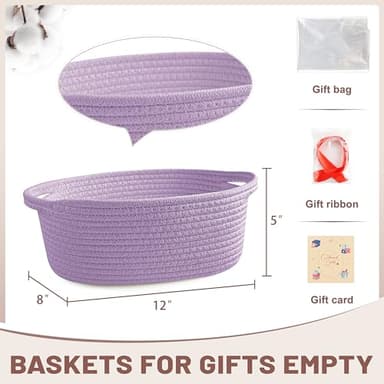 Bufims Small Woven Purple Gifts Basket for Storage Empty with Ribbons and Bags Durable Cute Gifts 12"X 8" X 5" Small Rope Basket for Gifting - Image 5