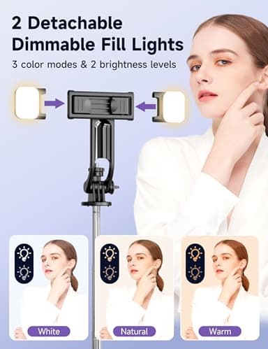 53'' Selfie Stick Tripod with Light, Extendable Selfie Stick with Remote, Portable Cell Phone Tripod Stand with All in 1 Phone Clip, Lightweight Camera Tripod Compatible with iPhone 15 14 13, Android - Image 2