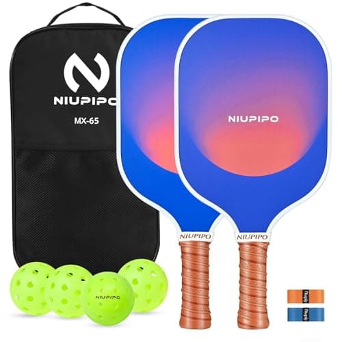 Niupipo Pickleball Paddles - Carbon Fiber Pickleball Paddle Set of 2 with Advanced Friction Coating Paddle Face & Enhanced Sweet Spot, Comes with 4 Balls, 2 Overgrips, 2 Ball Pickers & a Pro Bag - Image 1