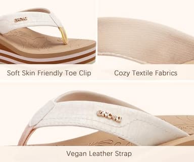 ONCAI Women’s Platform Flip Flops 2025 Womans Dressy Summer Beach Essentials Wedge Sandals Trendy Comfortable Chunky Flatform Walking Outdoor Thick Rubber Soles Beige size 7 - Image 3