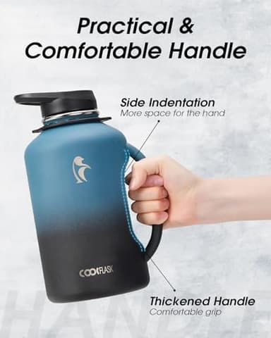 64 oz Water Bottle Insulated with Handle, Coolflask Half Gallon Water Jug With Strap Straw Stainless Steel Double-Walled Vacuum Metal Large Flask Leakproof, Keep Cold 48 Hrs Hot 24hrs, Prussian Blue - Image 2