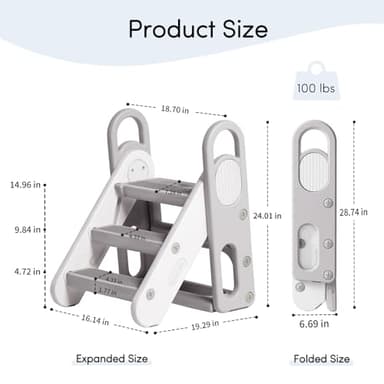 Mloong Kids Step Stool Foldable for Bathroom Sink, Easy Folding Non-Slip Bathroom Stool Toilet Potty Training, Adjustable Toddler Ladder Kitchen Counter Helper - Image 2