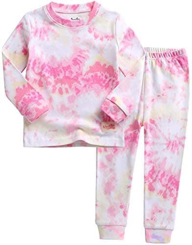 VAENAIT BABY Kids Junior 100% Cotton Sleepwear Pajamas 2pcs Set Tiedye-Pinkyellow-254 S - Image 1