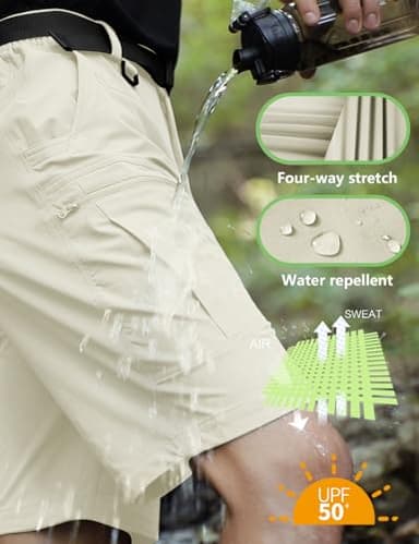 Shallowlulu Mens Cargo Hiking Shorts Water Resistant Quick Dry Lightweight Breathable Tactical Shorts with Nylon Belt(Bone White 30W/8L) - Image 3