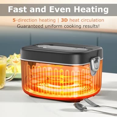 THZDMI 1.2L Cordless Electric Lunch Box – 20000mAh Rechargeable Portable Food Warmer with 5-Sided Heating, Auto Temperature Control, Leakproof & BPA-Free – Perfect for Office, Truck, Outdoors Black - Image 4