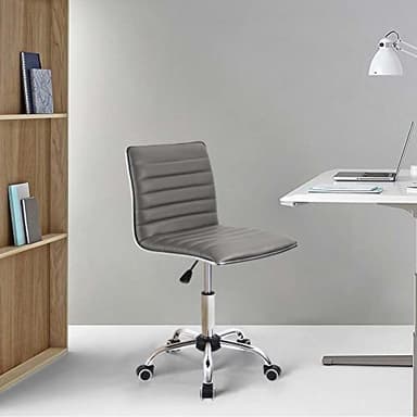 Furmax Mid Back Task Chair, Low Back Leather Swivel Office Chair, Vanity Chair for Makeup Room, Computer Desk Chair Retro with Armless Ribbed (Grey) - Image 2
