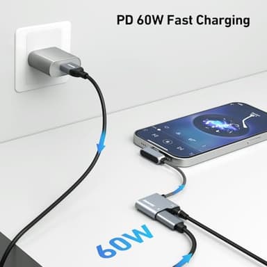 BENFEI USB C to Audio Jack Adapter with 60W Fast Charging, USB-C to 3.5mm Female Headphone Compatible with iPhone 15 Pro Max/15 Pro/15, Samsung Galaxy S24/S23/S22/S21 Ultra, iPad Pro, Pixel 8 Grey - Image 4