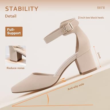 IDIFU Women's IN2 Pedazo Dress Shoes Low Block Heels Comfortable Chunky Closed Toe Ankle Strap Wedding Pumps (Nude Nubuck, 7.5 M US) - Image 5