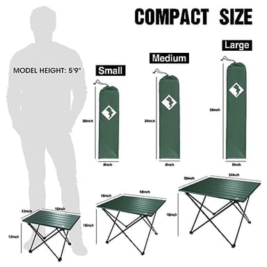 VILLEY Portable Camping Side Table, Ultralight Aluminum Folding Beach Table with Carry Bag for Outdoor Cooking, Picnic, Camp, Boat, Travel - Green - Image 3