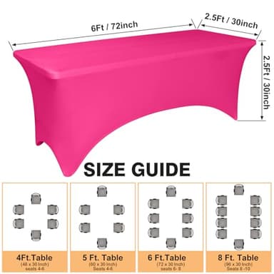 2 Pack 6 Feet Fuchsia Spandex Tablecloth for Rectangular Tables, Fitted & Stretch, Washable, Wrinkle Resistant, Perfect for Event, Wedding, Party, Banquet, Cocktail, Festival, and Table Protector - Image 5