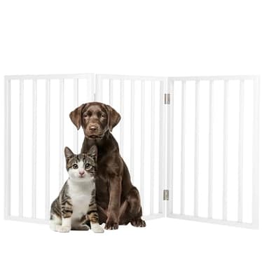 Pet Gate - 3-Panel Indoor Foldable Dog Fence for Stairs, Hallways or Doorways - 54x24-Inch Retractable Wood Freestanding Dog Gates by PETMAKER (White) - Image 1