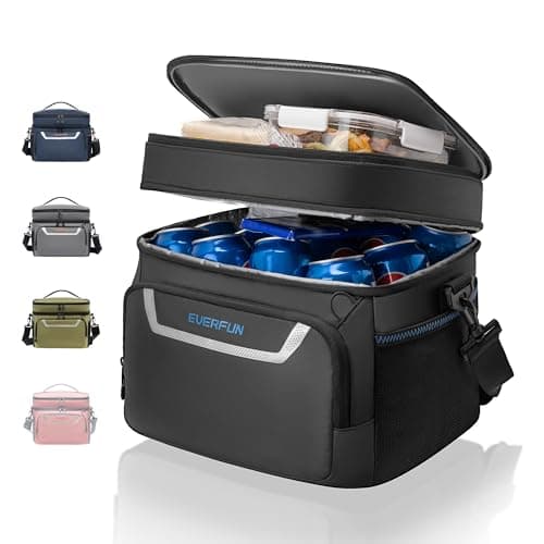 EVERFUN Small Cooler Lunch Box Mini Leak-Proof Soft Double Deck 24 Can Personal Insulated Collapsible Portable Waterproof Lunch Bag Ice Chest for Men Women Work Travel Car Picnic Beach, Black - Image 1