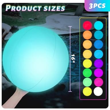 3 otters 3PCS Light Up Beach Balls, 16Inche Glow Pool Balls with Remote Control, Inflatable Pool Toy for Kids Summer Party Favors - Image 2