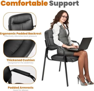Sweetcrispy Leather Waiting Room Chairs Set of 4,Comfy Guest Chair with Padded Arms for Reception Conference Side Office Desk Home, Inky - Image 4