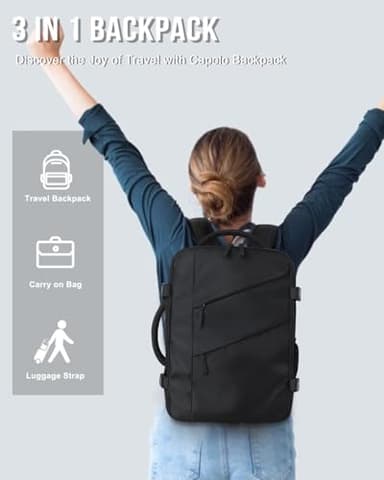 Capolo Travel Backpack for Women Men Waterproof Laptop Backpack Flight Approved Personal Item Backpack Overnight Weekender Bag College Bookbag for Business, Work, Traveling Fits 15.6 '' Laptop,Black - Image 8