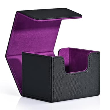 ZLCA Card Deck Box for Trading Cards, MTG Commander Deck Box Holds 120+ Single Sleeved, Leather Magnetic Card Storage Case Fits for TCG CCG Magic (Black& Purple) - Image 1