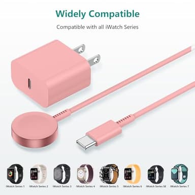 Upgraded Apple Watch Charger, Magnetic iWatch Fast Charger to USB C Cable 6ft with USB C Charger Block for iWatch Series Ultra/9/8/7/6/SE/SE2/5/4/3, Pink - Image 7