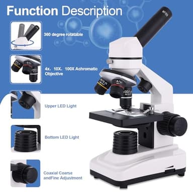 Microscope for Adults & Kids, 40X-2500X High-Power Compound Microscope for Students, School Lab & Home Schooling,Equiped with Slides Set & Phone Holder - Image 5