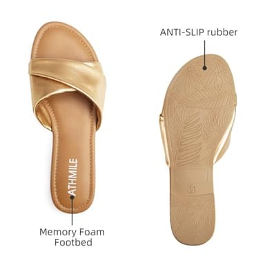 ATHMILE Sandals Women Dressy Summer Flat Comfortable Fashion Beach Cute Ladies Slides Leather Casual Dress Women's Sandals 2025 Gold Size 9 - Image 5
